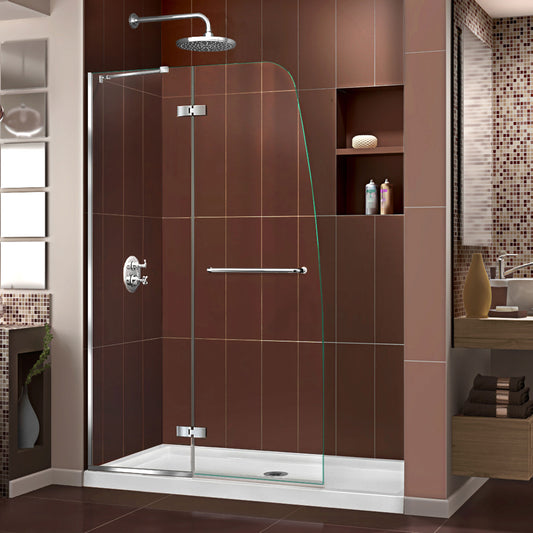 Aqua Ultra 45 in. W x 72 in. H Frameless Hinged Shower Door in Chrome