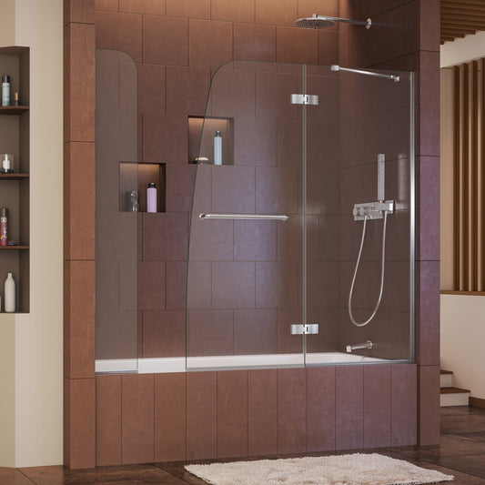 Aqua Ultra 57-60 in. W x 58 in. H Frameless Hinged Tub Door with Extender Panel in Chrome