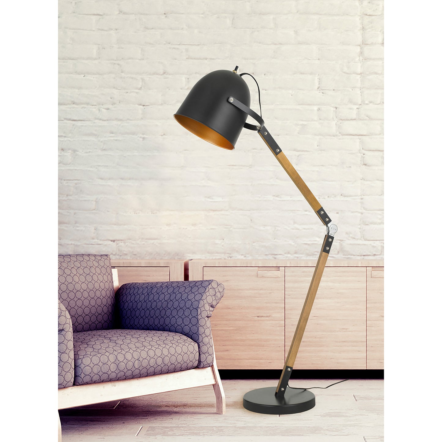 Matte black/wood Metal Binimi - Floor lamp