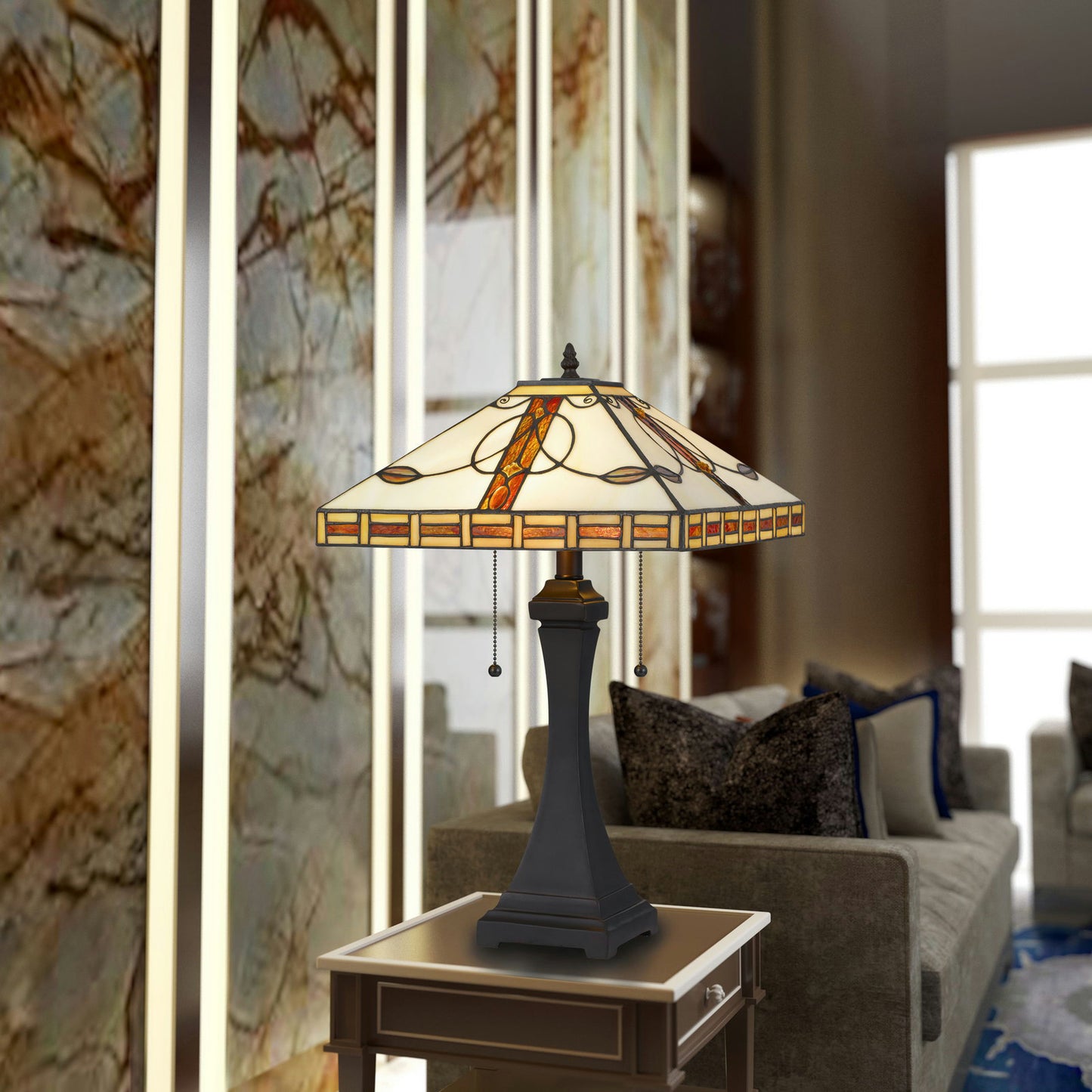 Dark bronze Polyresirt glass Tiffany - Table lamp, BO-2903TB