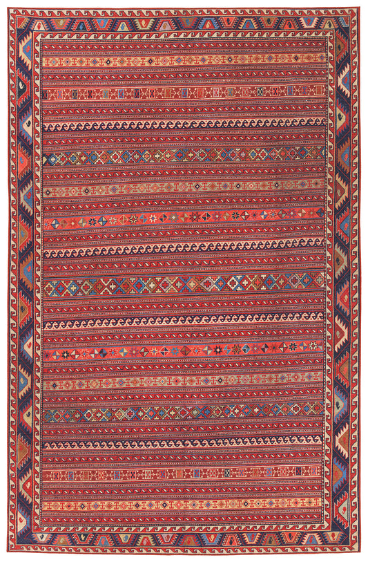 Kaleen Boho Patio Collection Red Navy Area Rug 5' x 7'6"