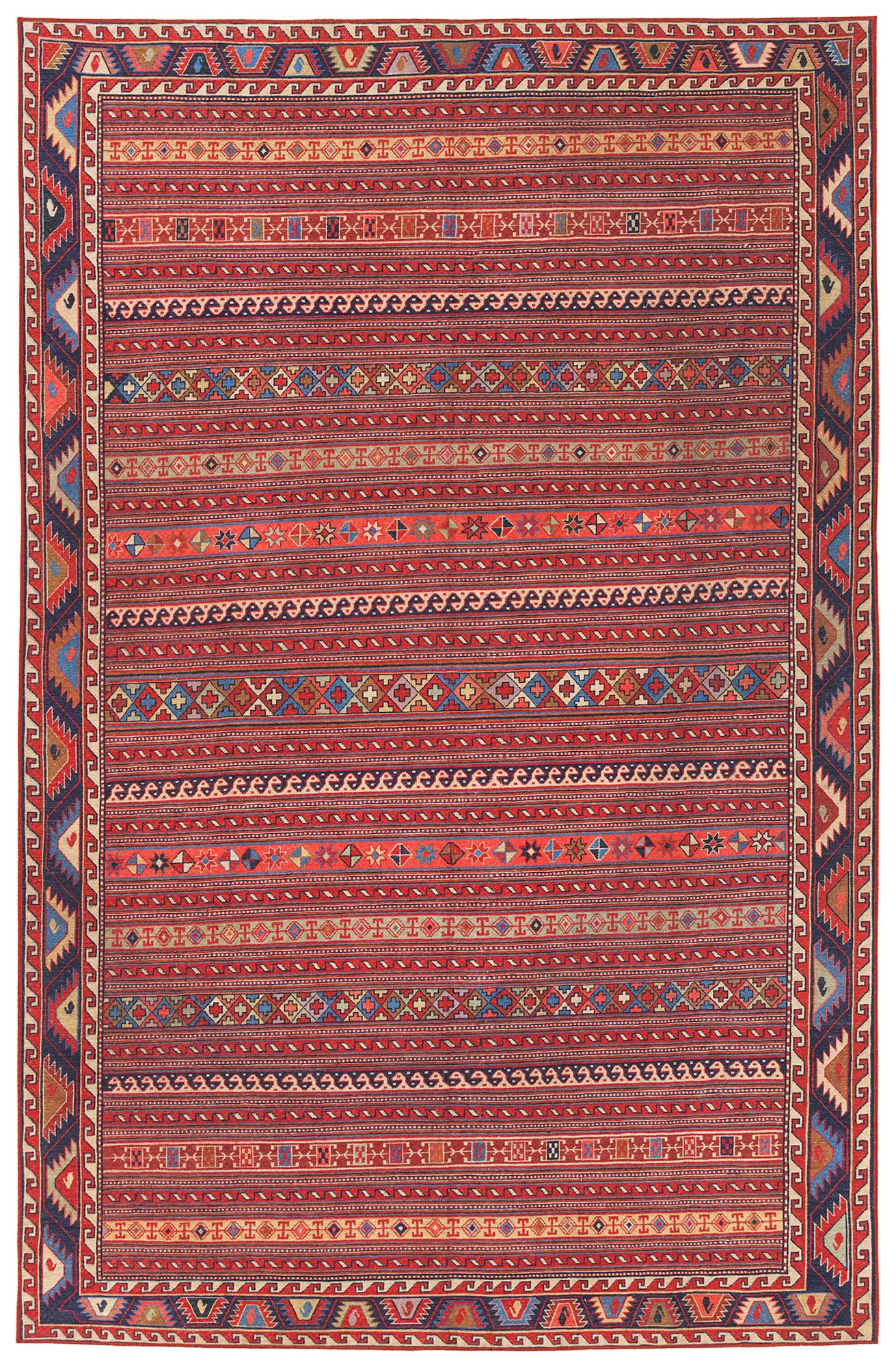 Kaleen Boho Patio Collection Red Navy Throw Rug 2' x 3'