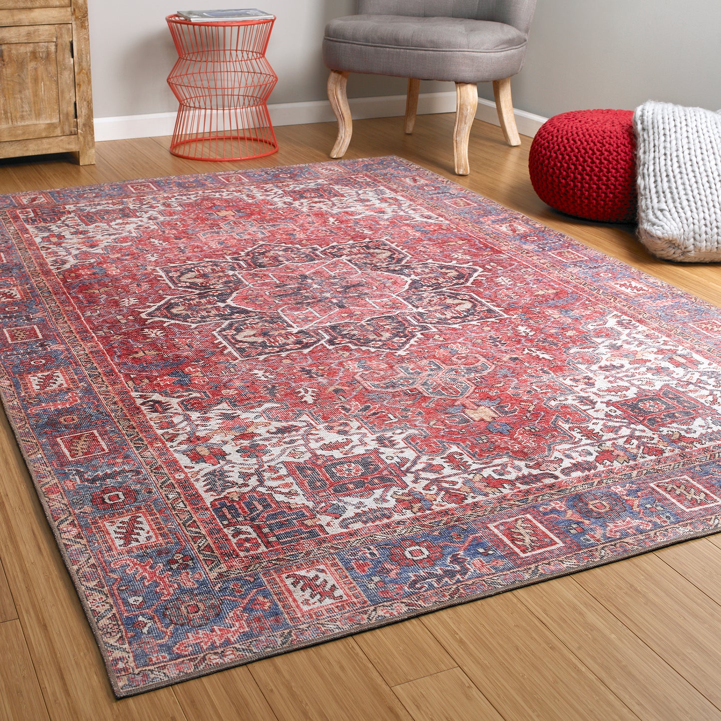 Kaleen Boho Patio Collection Red Coral Throw Rug 3' x 5'