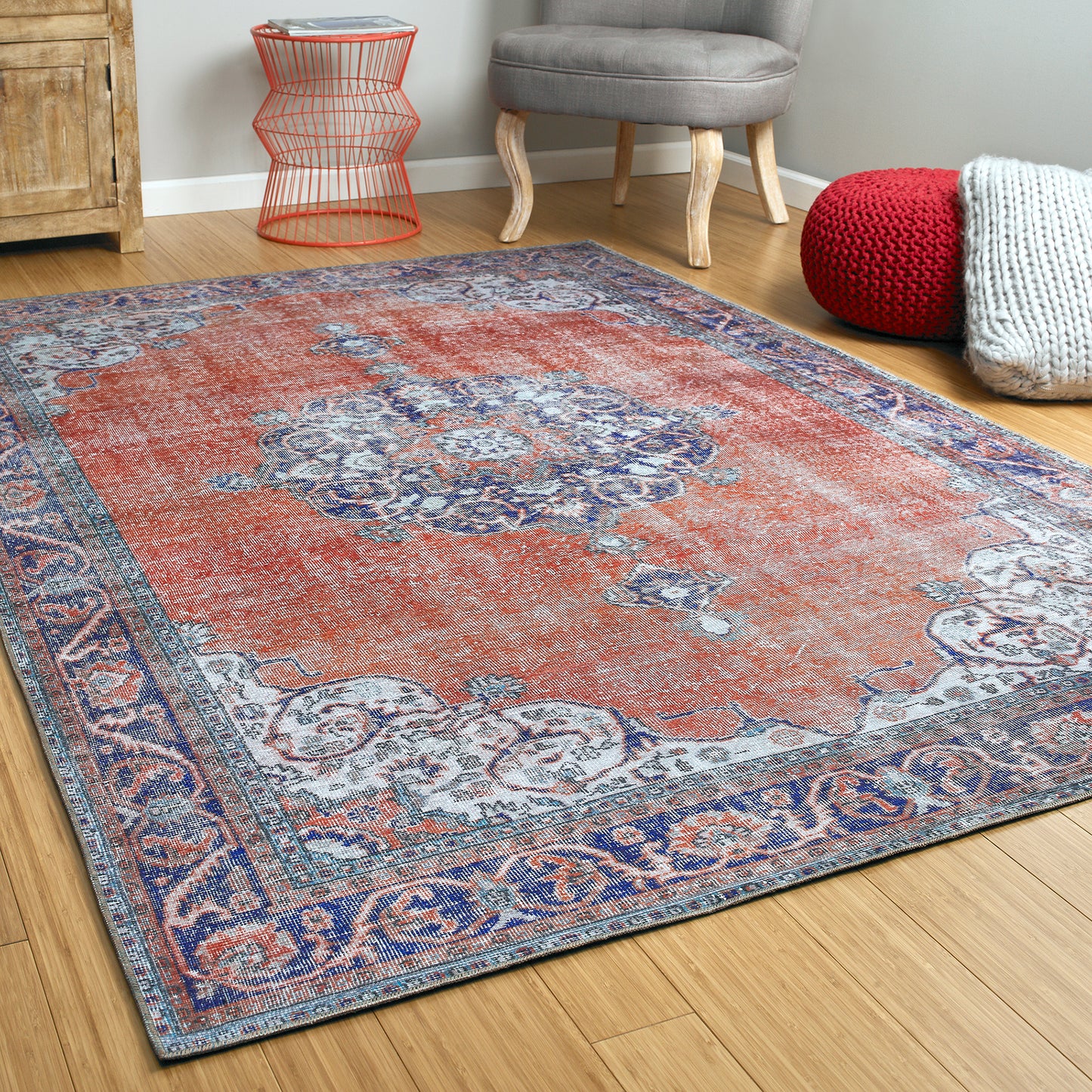 Kaleen Boho Patio Collection Dark Paprika Throw Rug 3' x 5'