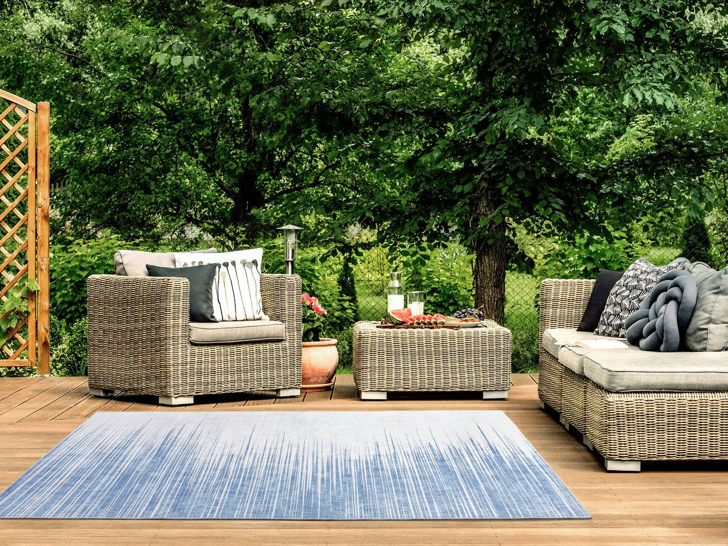 Kaleen Boho Patio Collection Blue LtBlue Throw Rug 3' x 5'