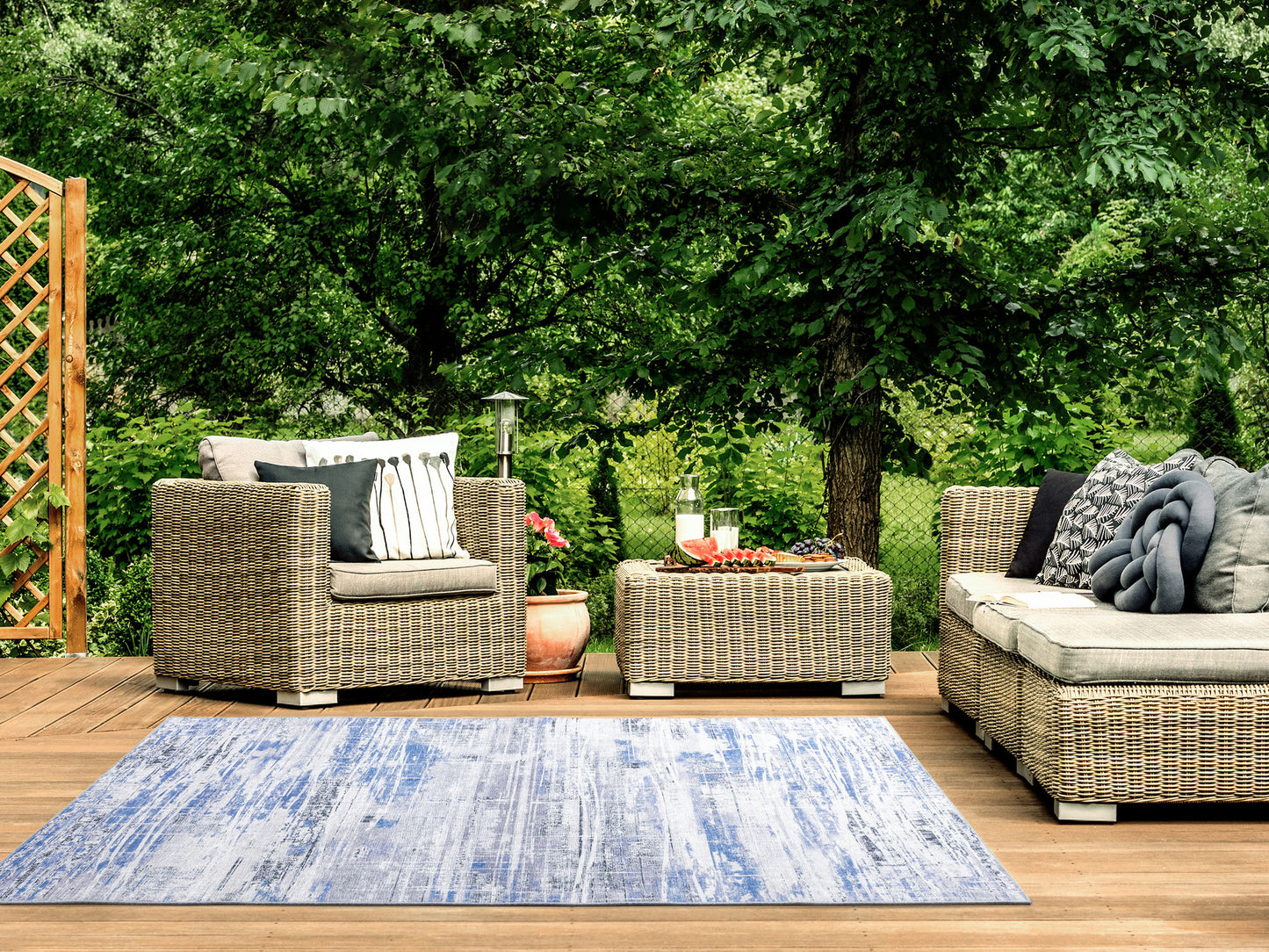 Kaleen Boho Patio Collection Blue White Area Rug 8' x 10'