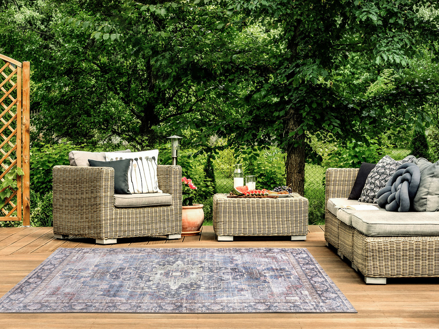Kaleen Boho Patio Collection Navy Blue Runner 2'3" x 7'6"