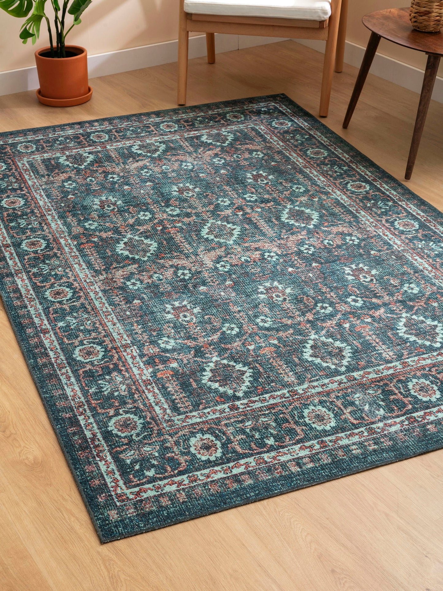 Kaleen Boho Patio Collection Dark Teal Throw Rug 3' x 5'