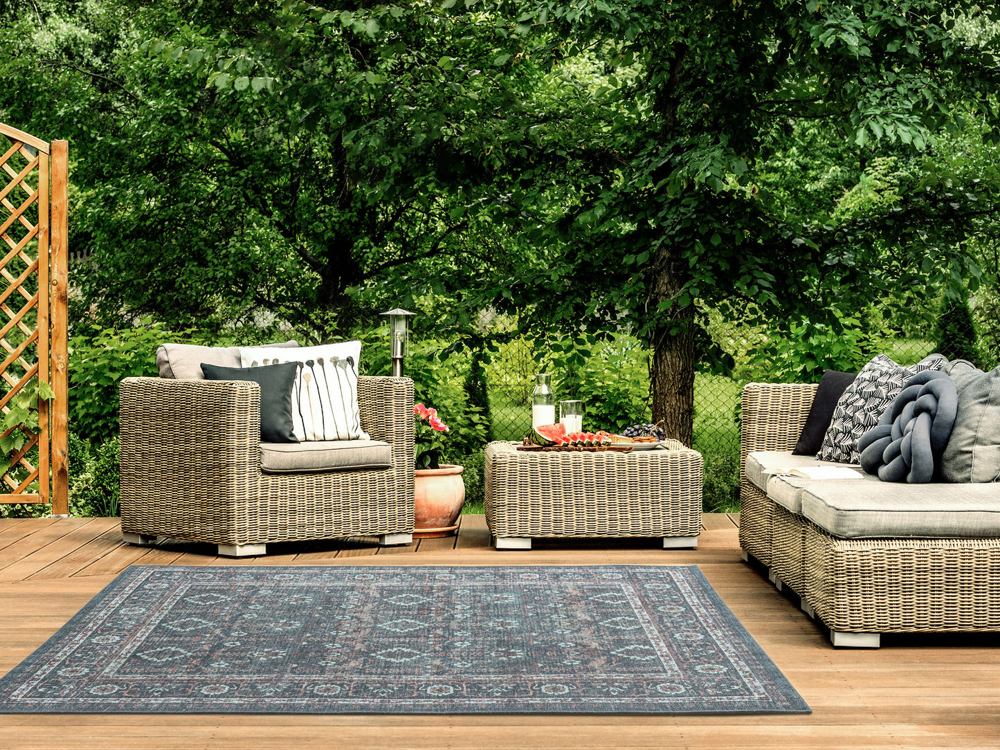 Kaleen Boho Patio Collection Dark Teal Throw Rug 3' x 5'