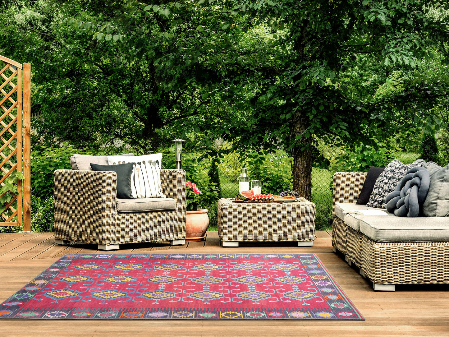 Kaleen Boho Patio Collection Bright Cranberry Throw Rug 3' x 5'
