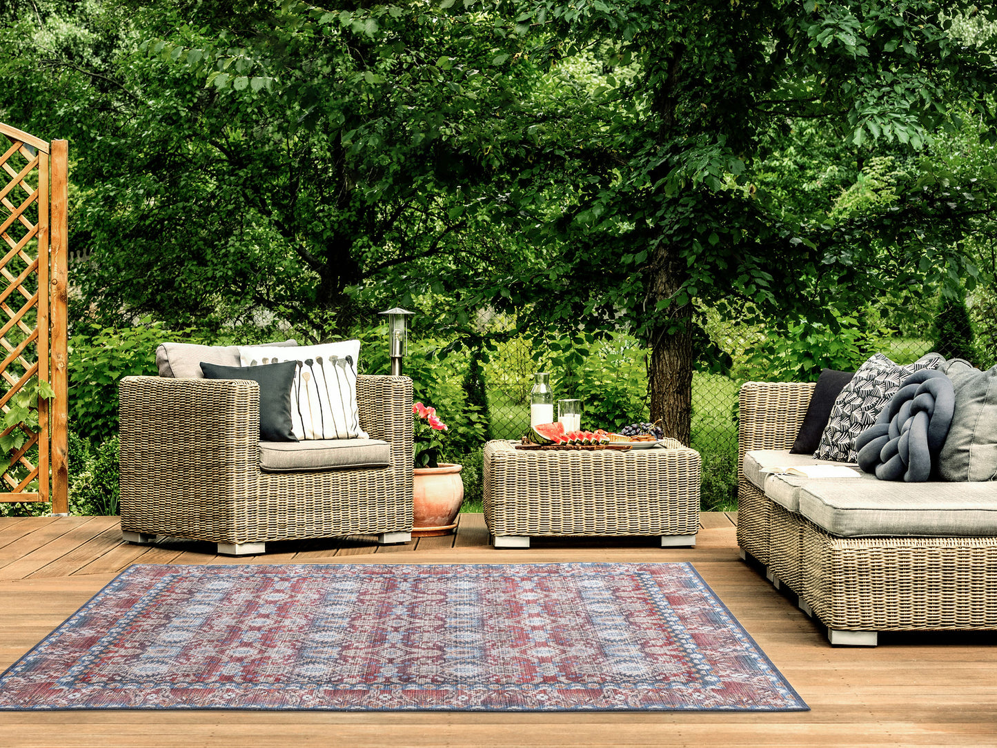 Kaleen Boho Patio Collection Multi Blue Throw Rug 3' x 5'