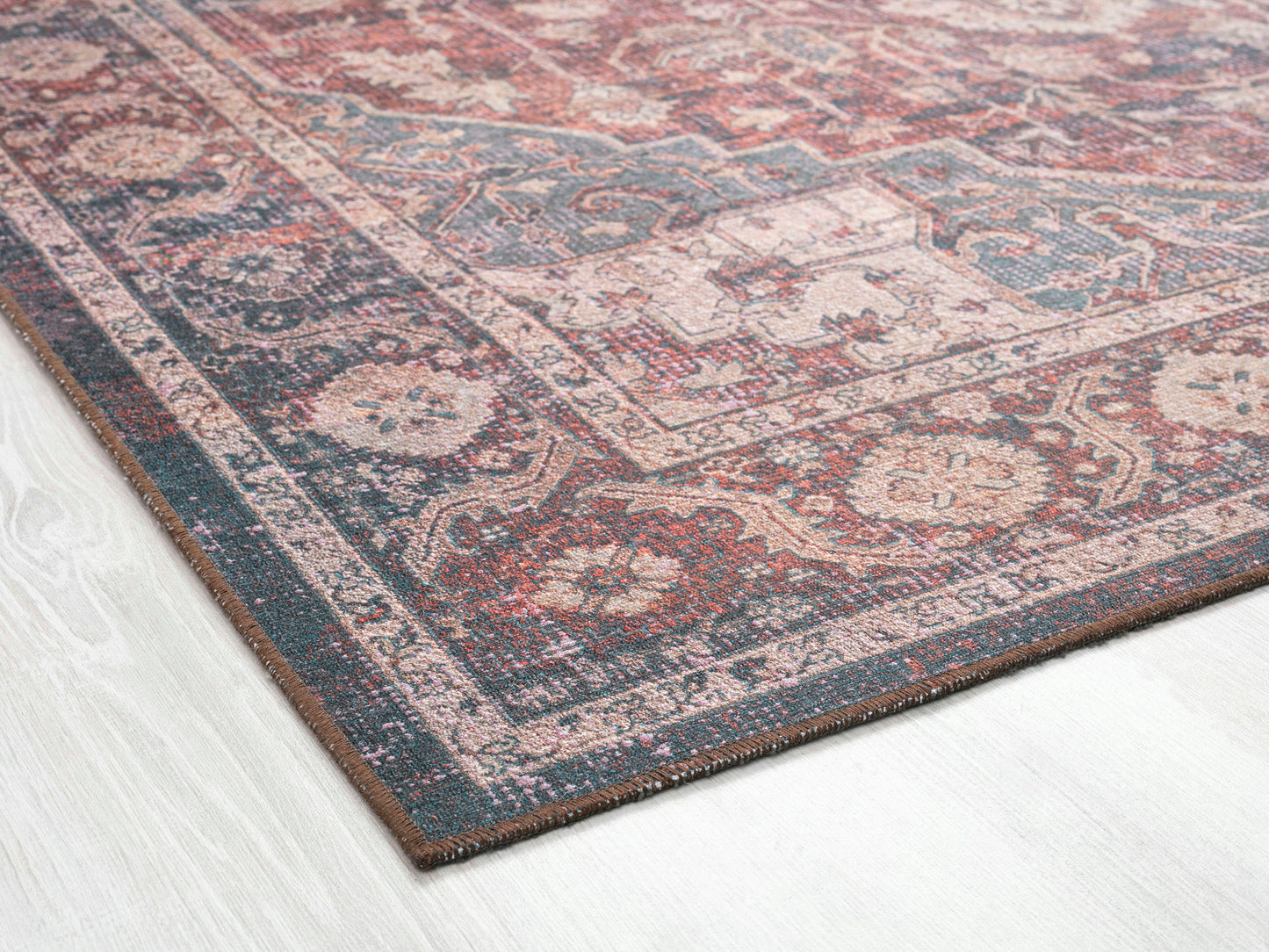 Kaleen Boho Patio Collection Multi Teal Throw Rug 3' x 5'