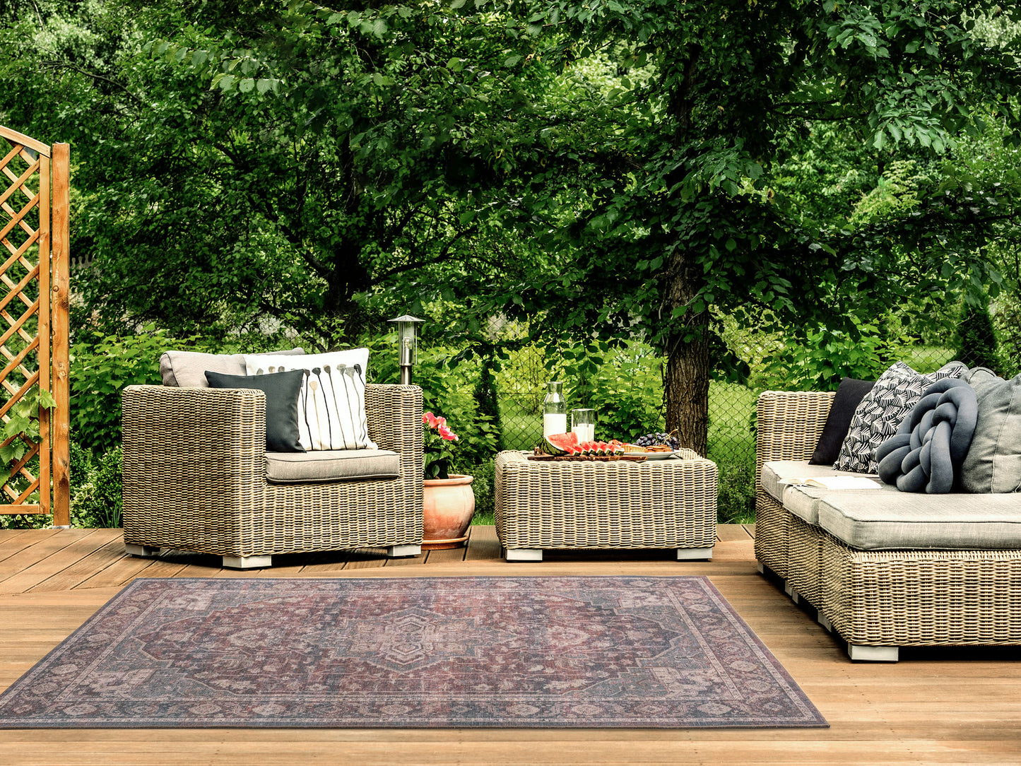 Kaleen Boho Patio Collection Multi Teal Throw Rug 3' x 5'