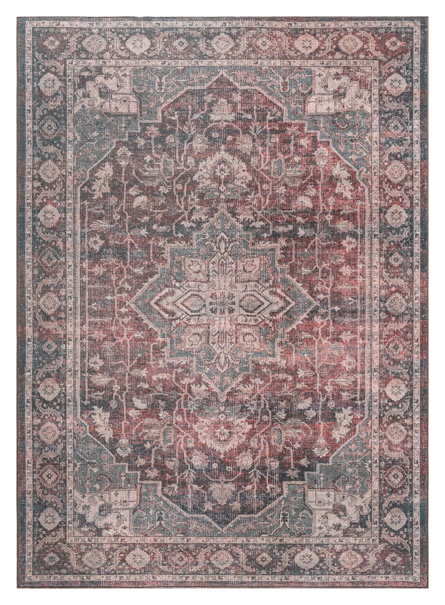 Kaleen Boho Patio Collection Multi Teal Throw Rug 3' x 5'