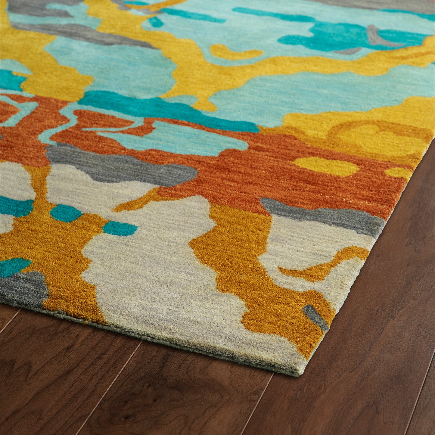 Kaleen Brushstrokes Collection Teal Turquoise Throw Rug 2' x 3'