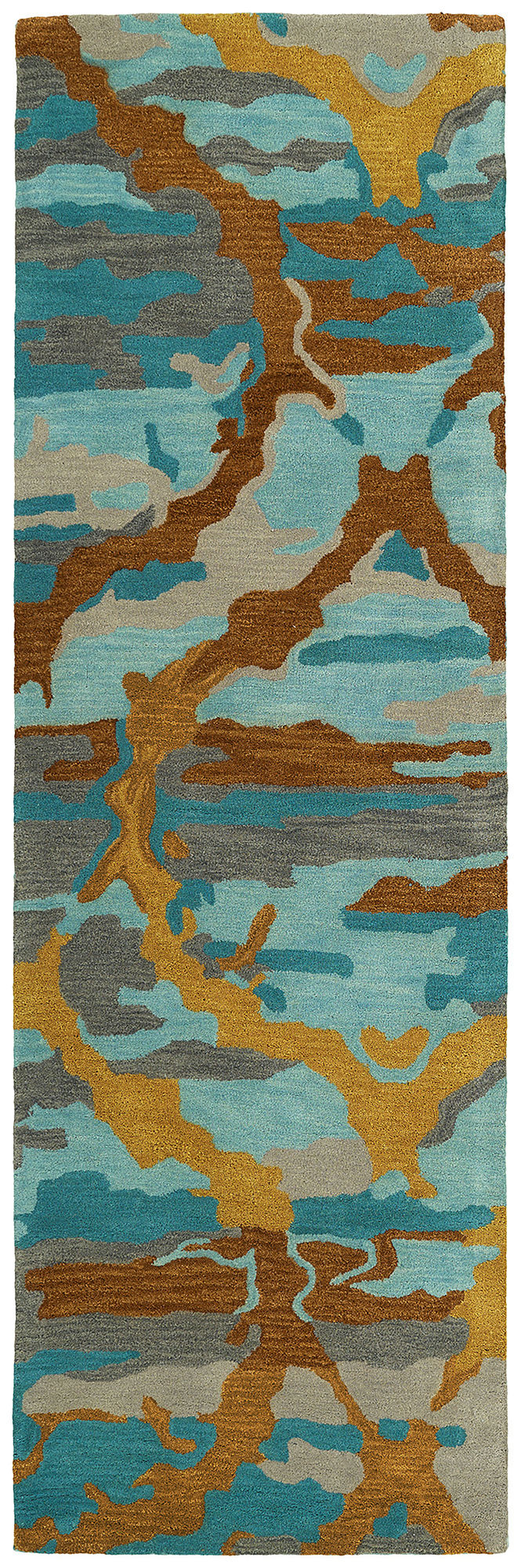 Kaleen Brushstrokes Collection Teal Turquoise Runner 2'6" x 8'