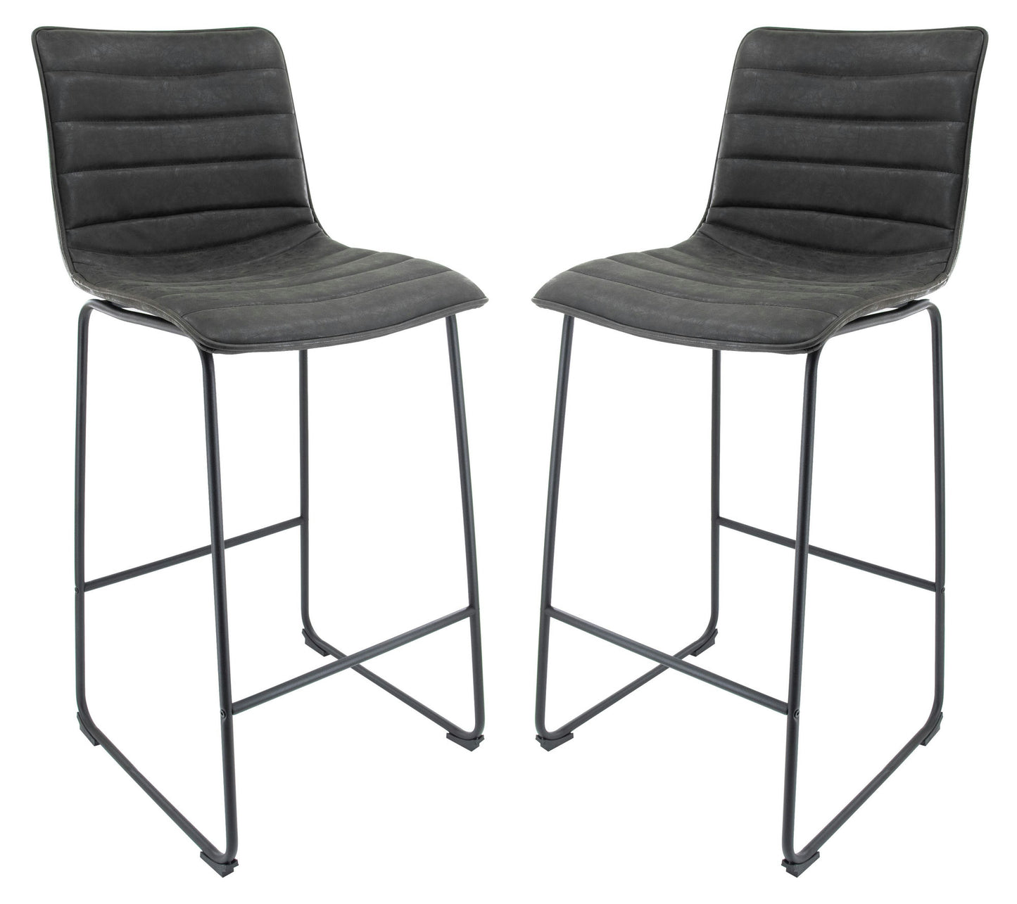 LeisureMod Brooklyn 29.9" Modern Charcoal Black Leather Bar Stool Set of 2