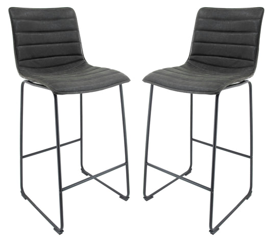 LeisureMod Brooklyn 29.9" Modern Charcoal Black Leather Bar Stool Set of 2