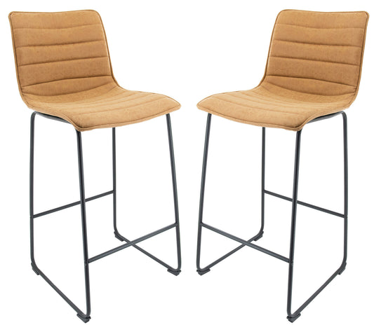 LeisureMod Brooklyn 29.9" Modern Light Brown Leather Bar Stool Set of 2