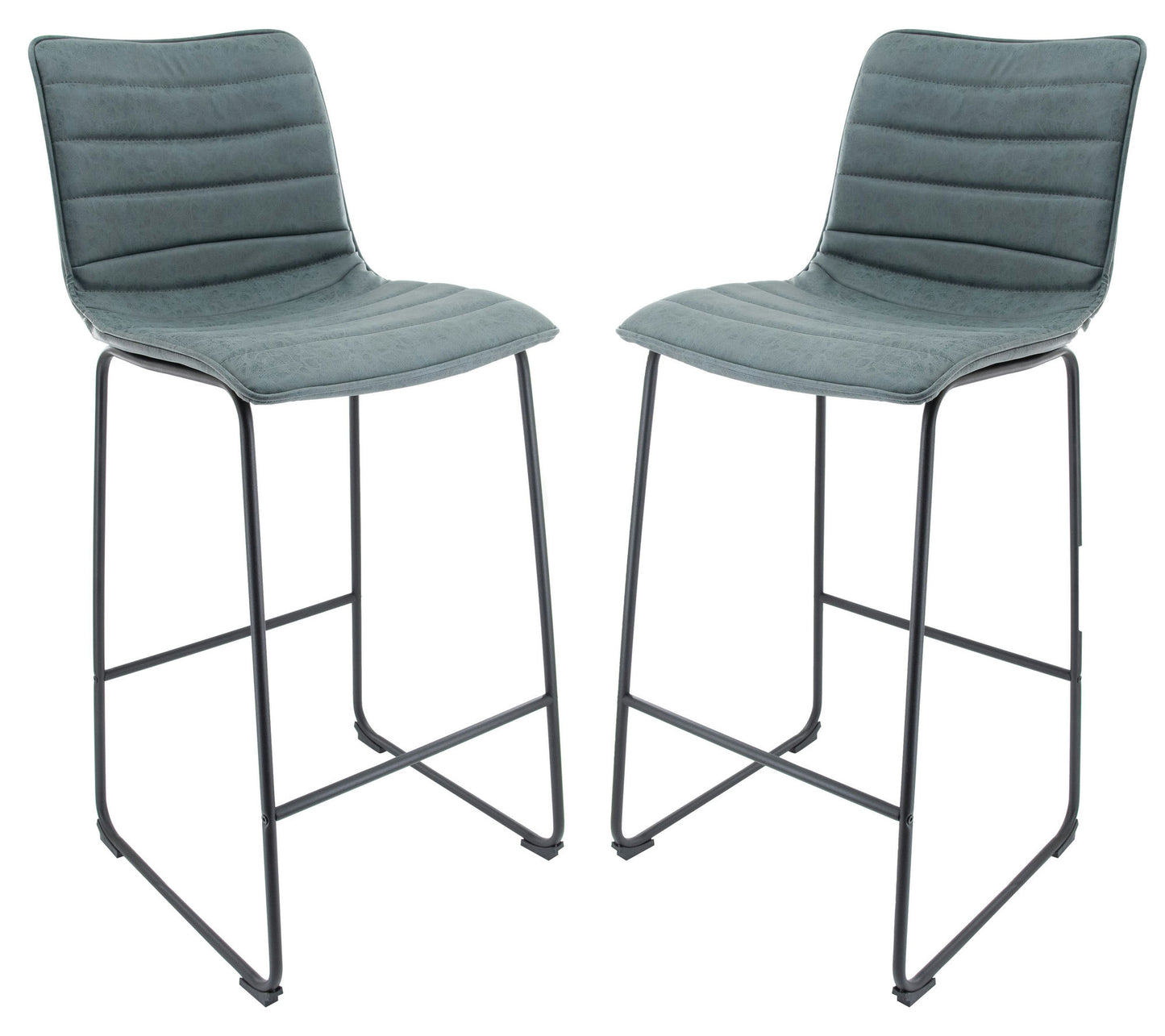 LeisureMod Brooklyn 29.9" Modern Peacock Blue Leather Bar Stool Set of 2