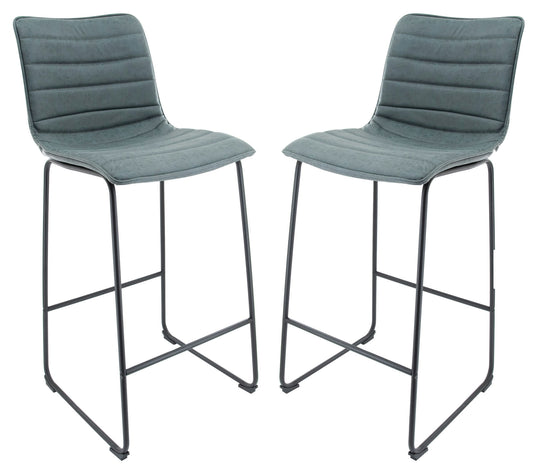 LeisureMod Brooklyn 29.9" Modern Peacock Blue Leather Bar Stool Set of 2