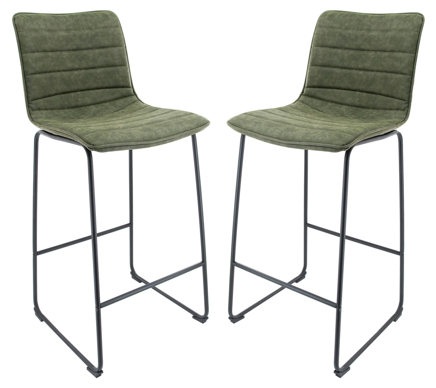 LeisureMod Brooklyn 29.9" Modern Olive Green Leather Bar Stool Set of 2