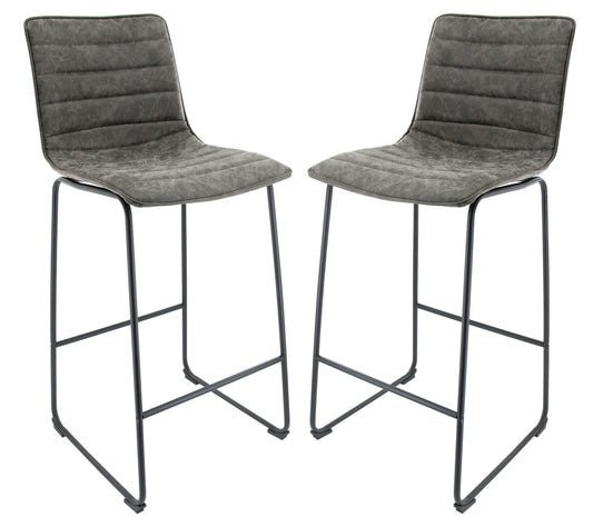 LeisureMod Brooklyn 29.9" Modern Grey Leather Bar Stool Set of 2