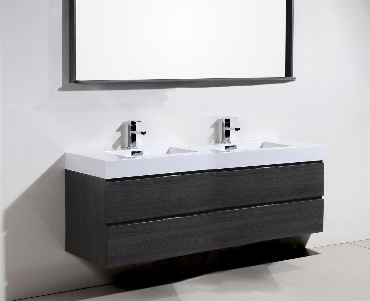 Bliss 72" Double Sink Gray Oak Wall Mount Modern Bathroom Vanity