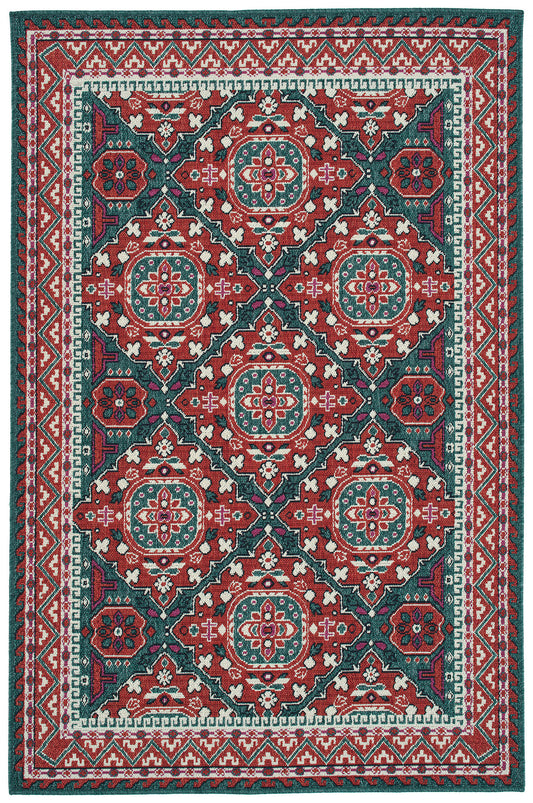 Kaleen Bitki Collection Red Teal Area Rug 5'3" x 7'6"