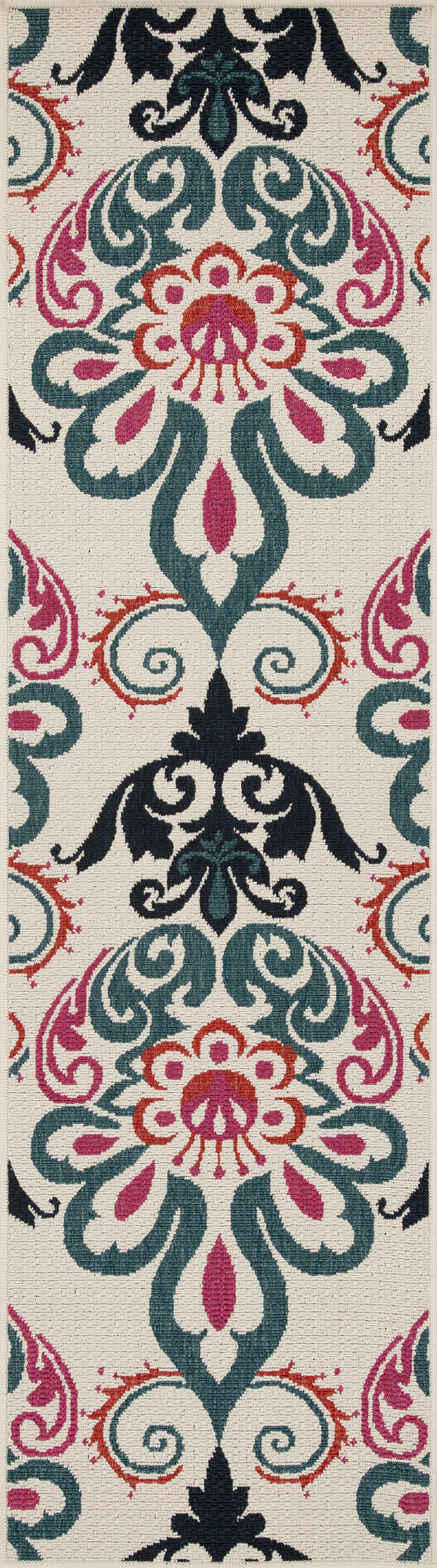 Kaleen Bitki Collection Ivory Teal Runner 2'2" x 7'10"