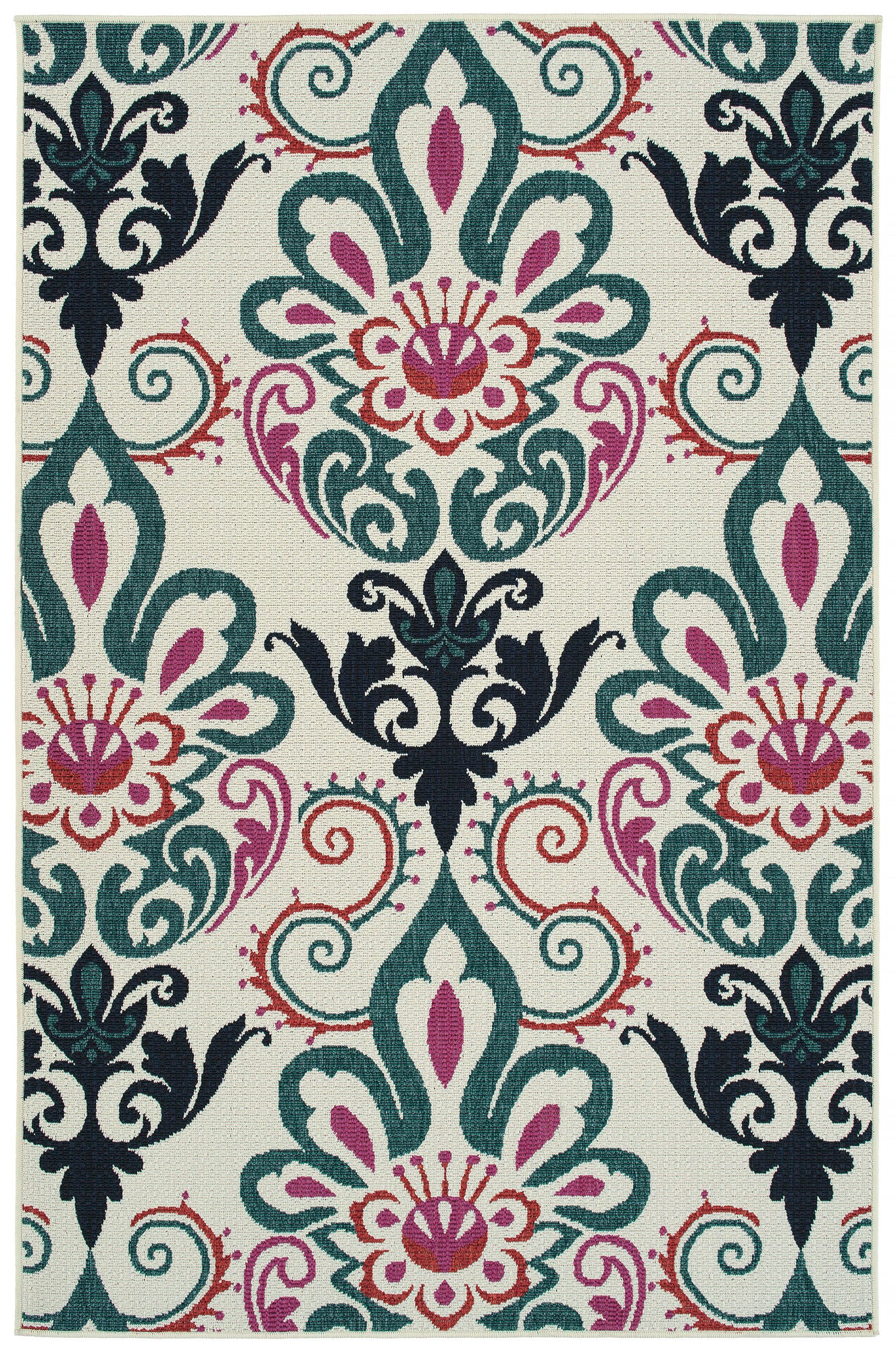 Kaleen Bitki Collection Ivory Teal Throw Rug 1'11" x 3'7"