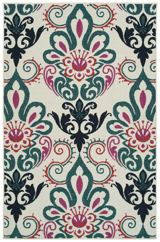 Kaleen Bitki Collection Ivory Teal Area Rug 7'10 x 10'10"