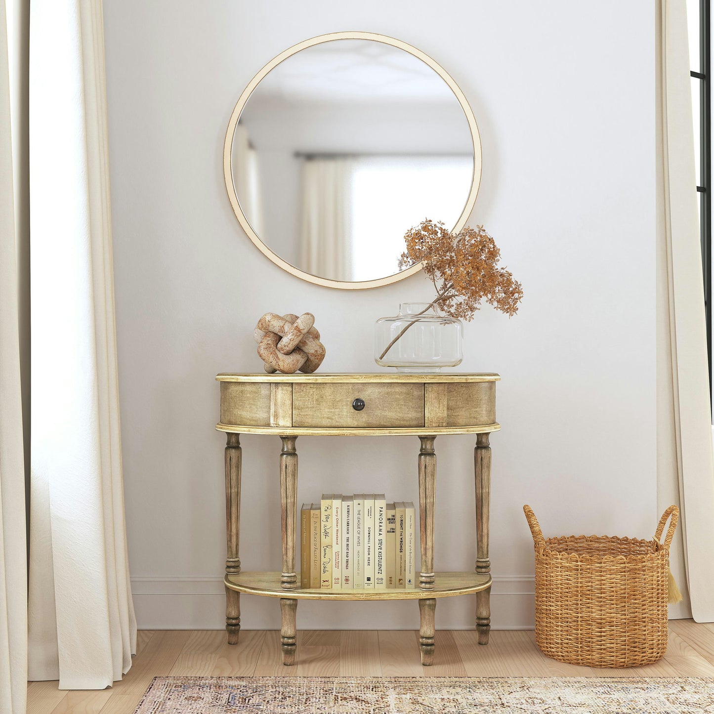 Butler Specialty Company, Mozart Demilune Console Table with Storage, Beige