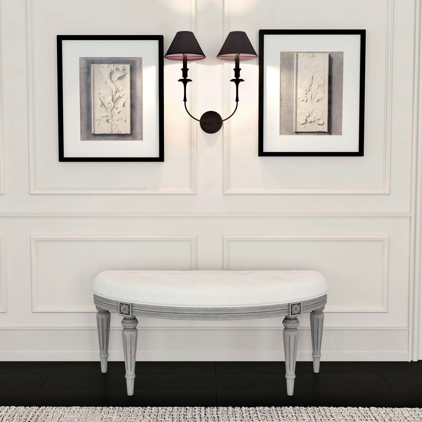 Butler Specialty Company, Tamara Upholstered Demilune 45"W Bench, Gray