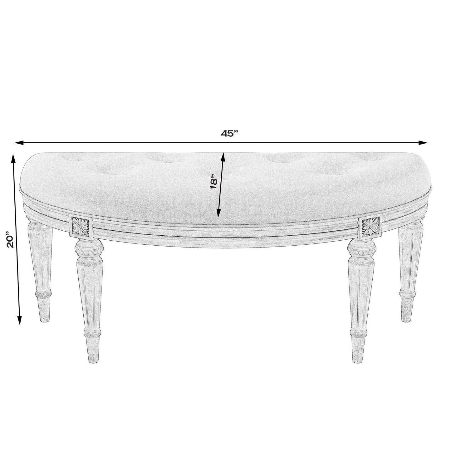 Butler Specialty Company, Tamara Upholstered Demilune 45"W Bench, Gray