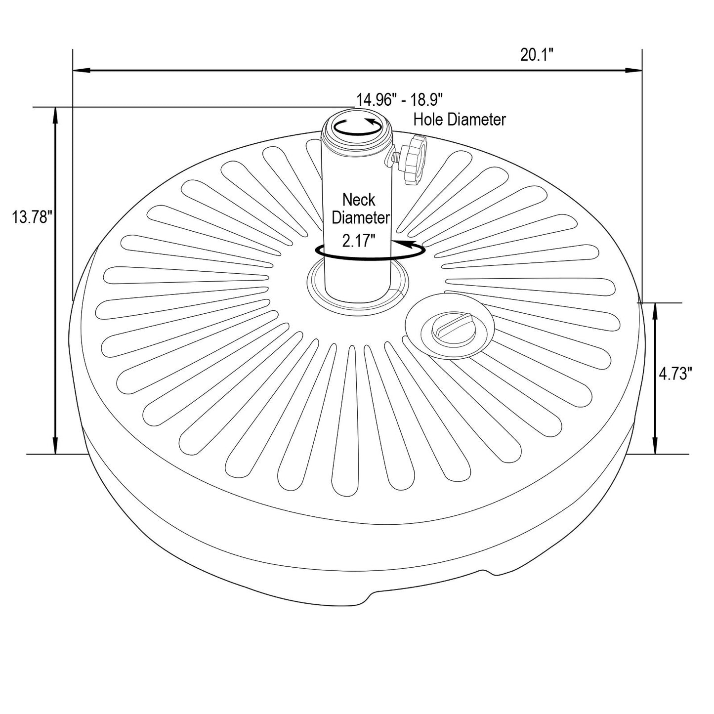 LeisureMod Bovilar Outdoor Patio 20" Round Fillable Free Standing Umbrella Base