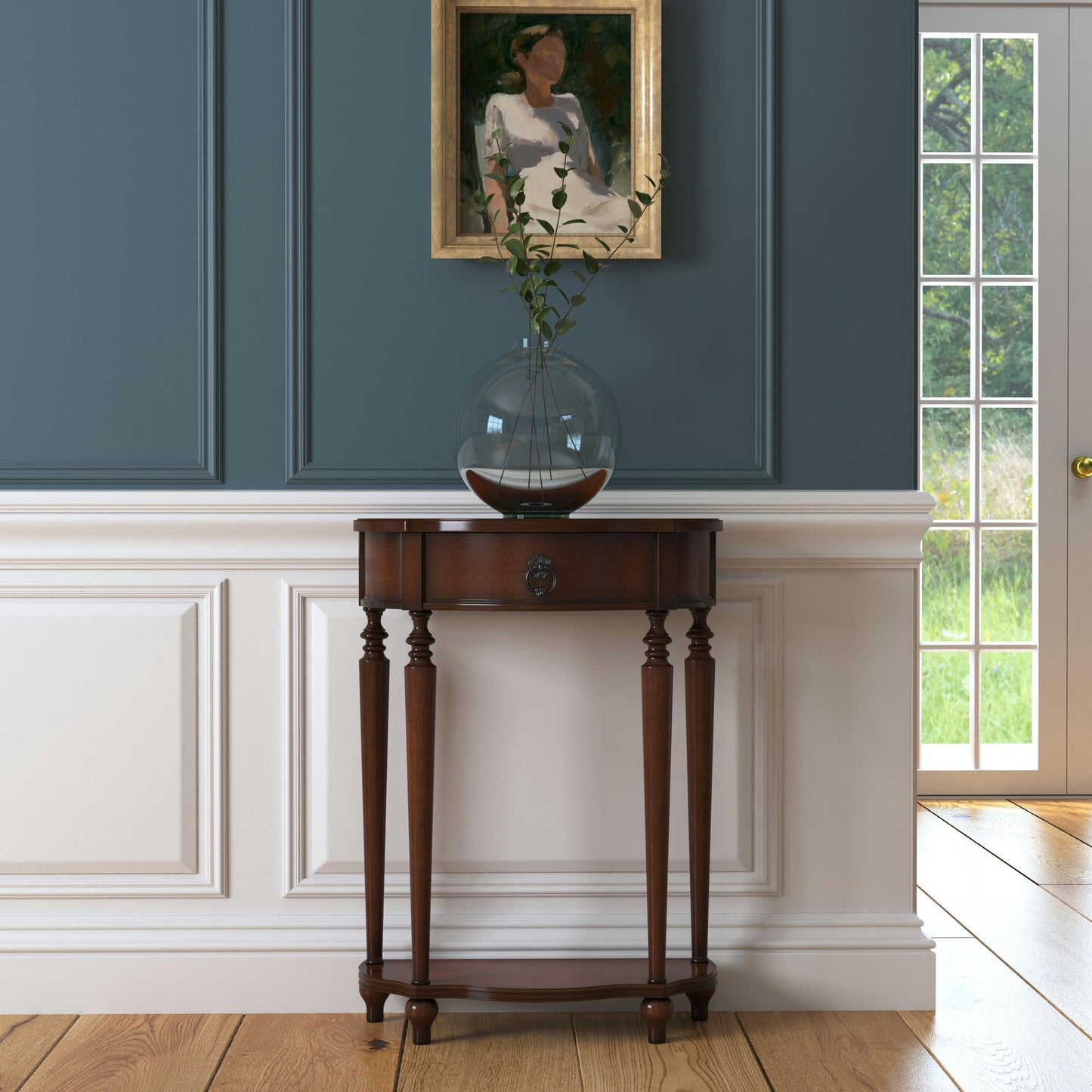 Ashby Demilune Console Table with Storage, Antique Cherry