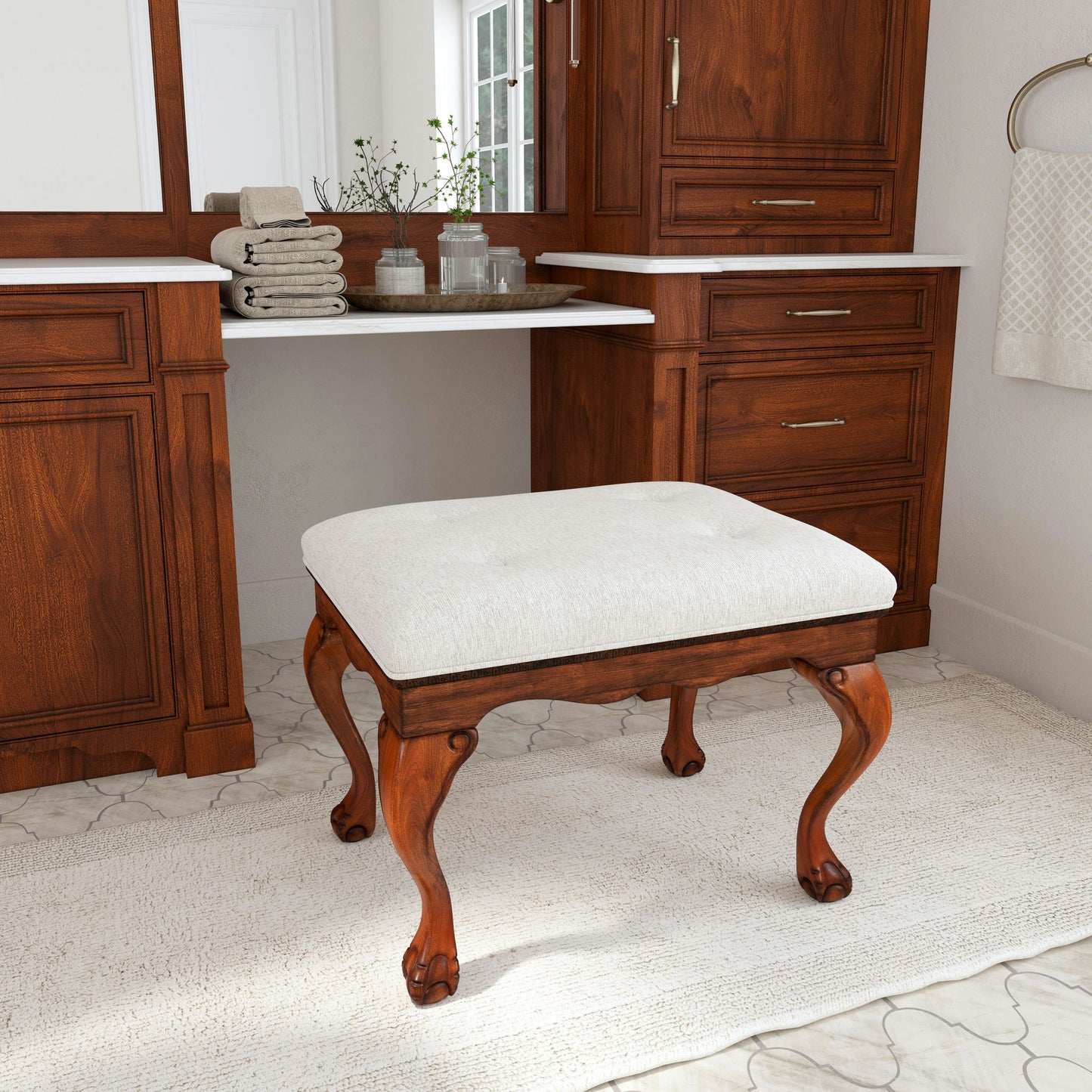 Butler Specialty Company, Ashford Upholstered 25.5"W Vanity Stool, Medium Brown