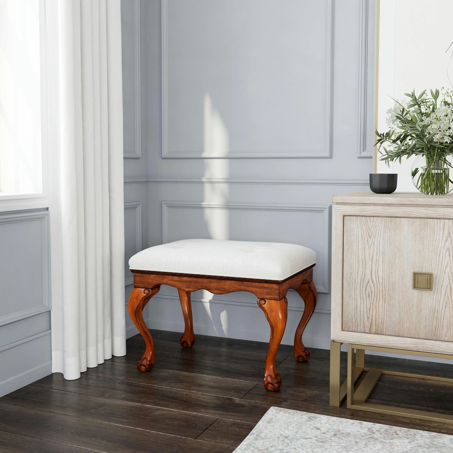 Butler Specialty Company, Ashford Upholstered 25.5"W Vanity Stool, Medium Brown