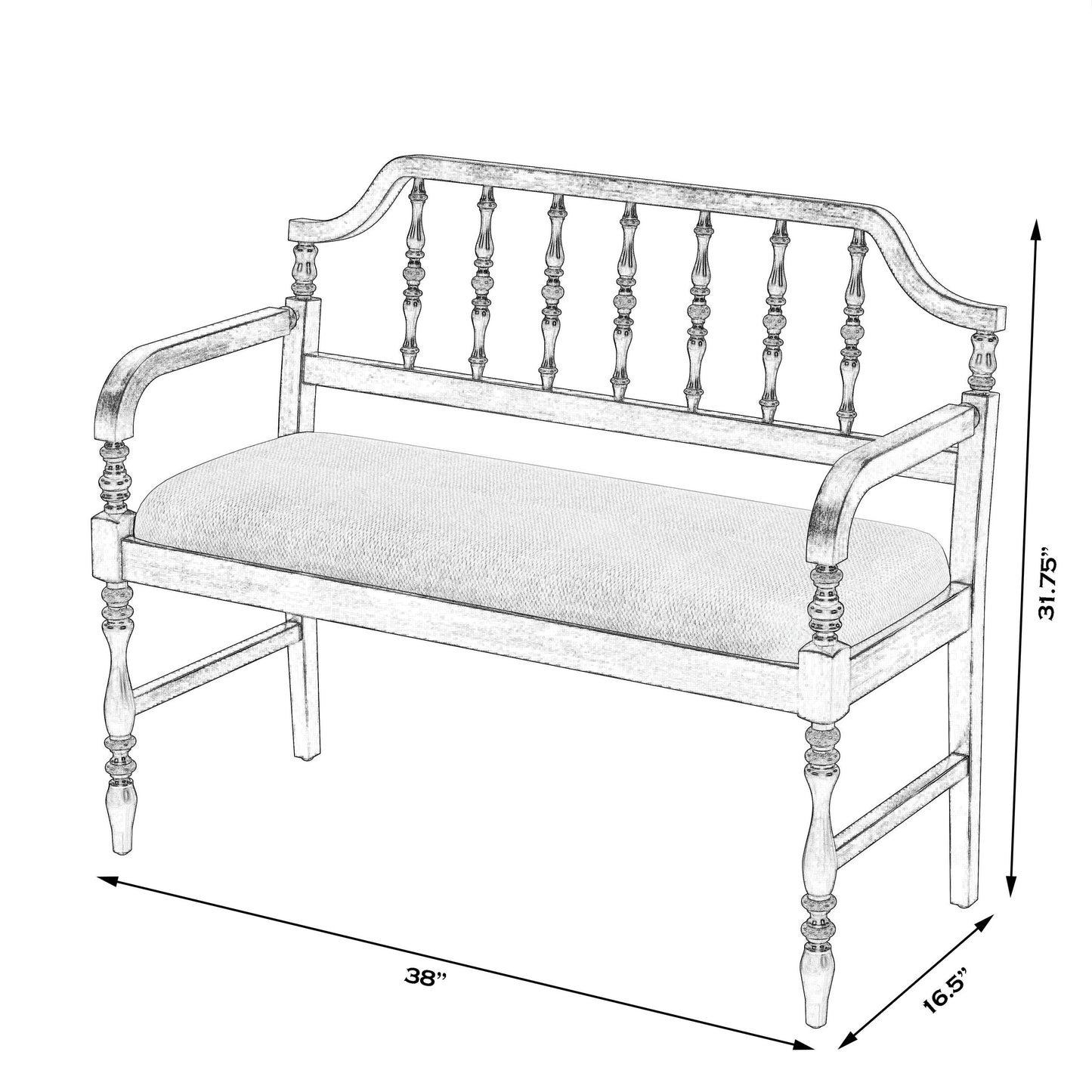 Butler Specialty Company, Emilia Cafe Noir Upholstered 38"W Bench, Black