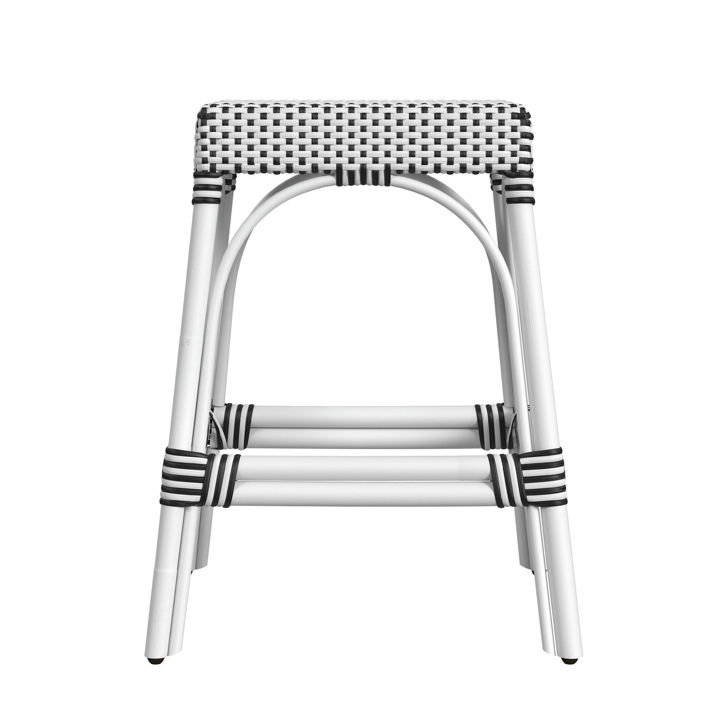 Robias Rectangular Rattan 24.5" Counter Stool, White and Black Dot