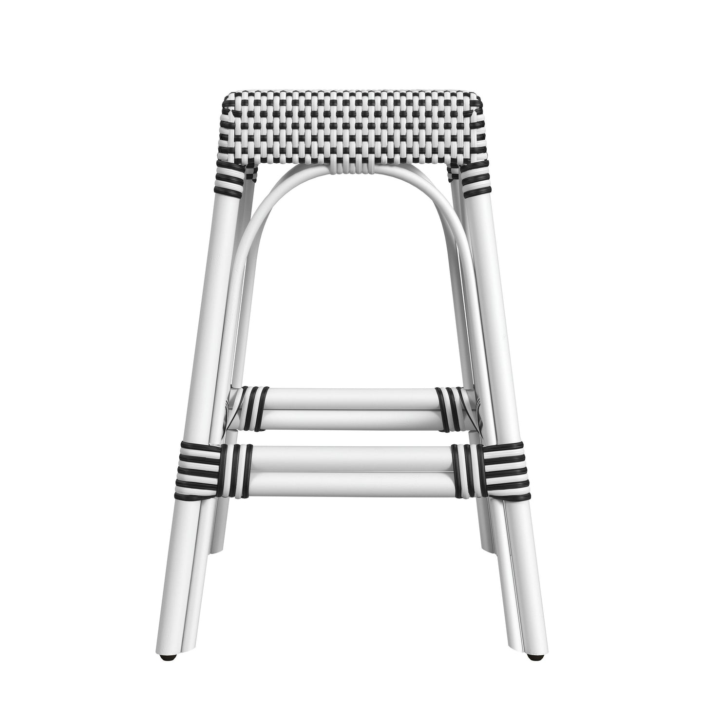 Robias Rectangular Rattan 24.5" Counter Stool, White and Black Dot