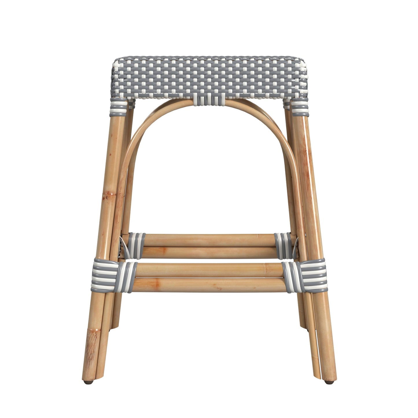 Robias Rectangular Rattan 24.5" Counter Stool, White and Gray Dot