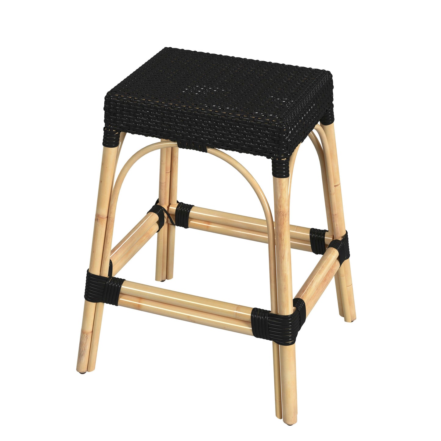 Butler Specialty Company, Robias Rectangular Rattan 24.5" Counter Stool, Black