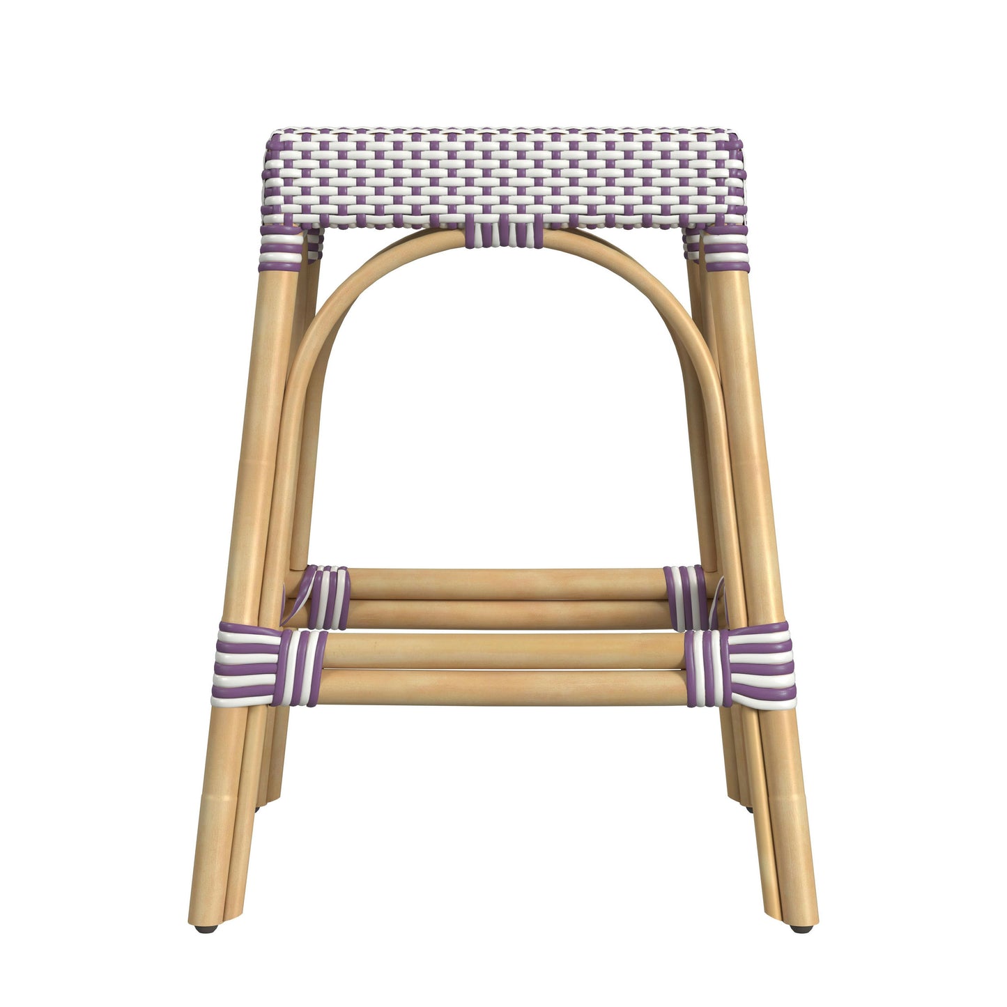 Robias Rectangular Rattan 24.5" Counter Stool, White and Purple Dot