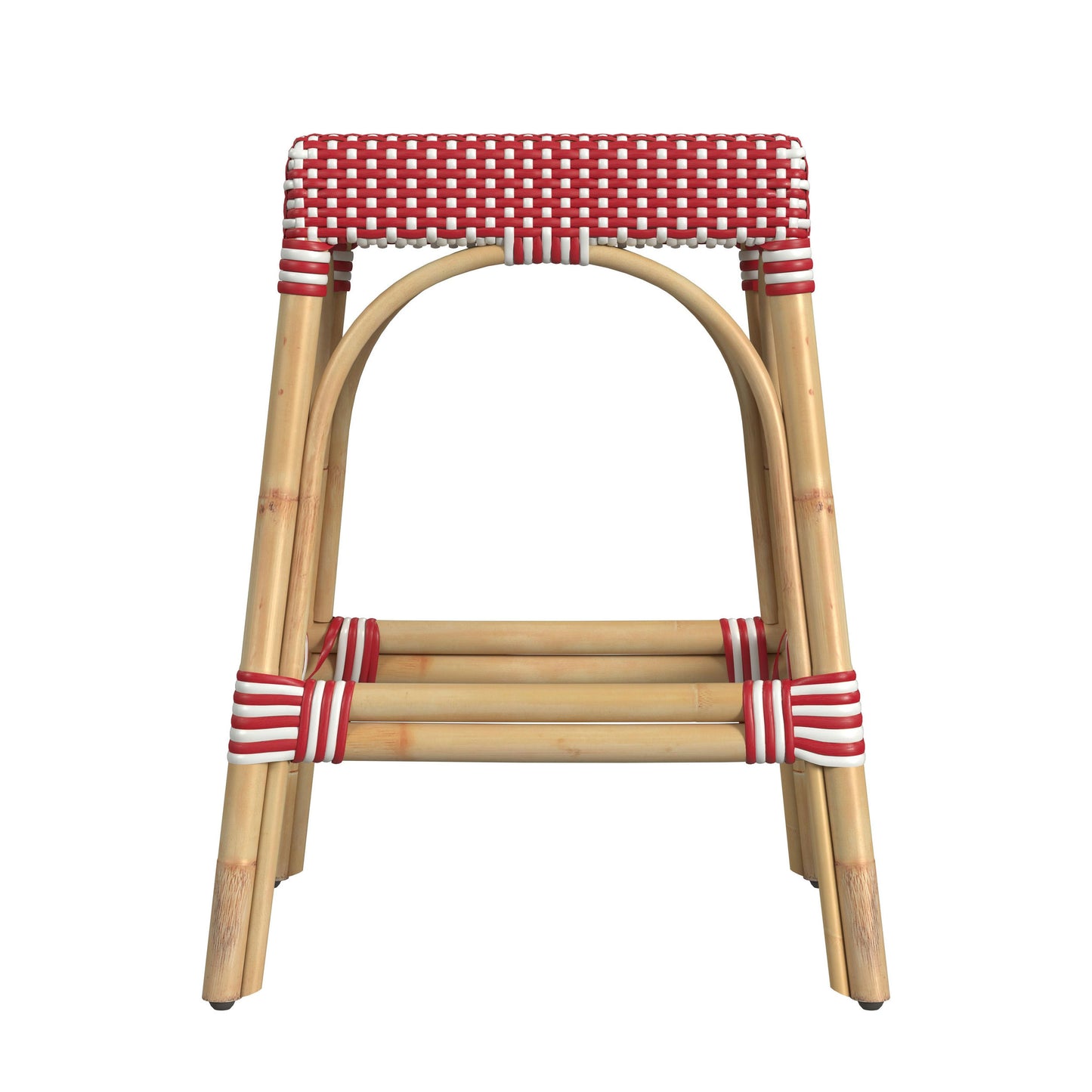 Robias Rectangular Rattan 24.5" Counter Stool, Red and White Dot