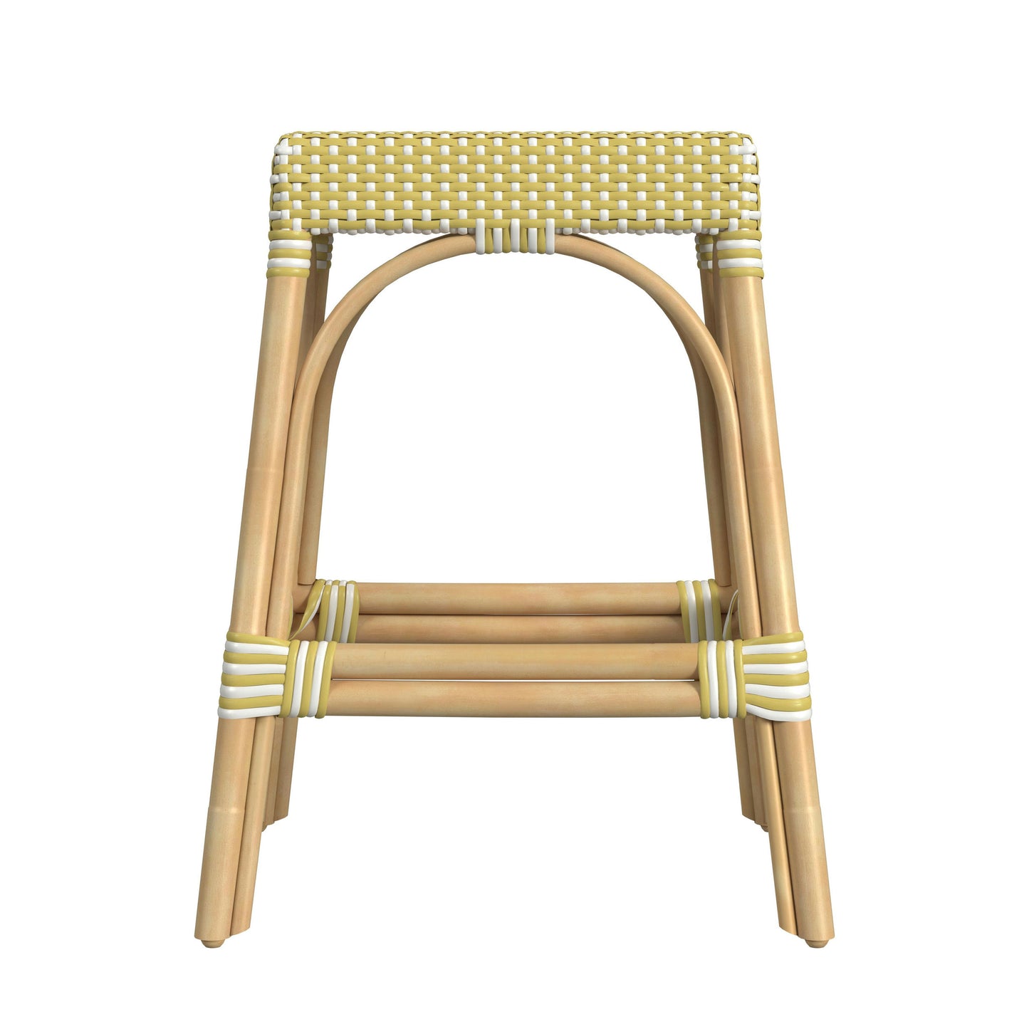 Robias Rectangular Rattan 24.5" Counter Stool, Yellow and White Dot