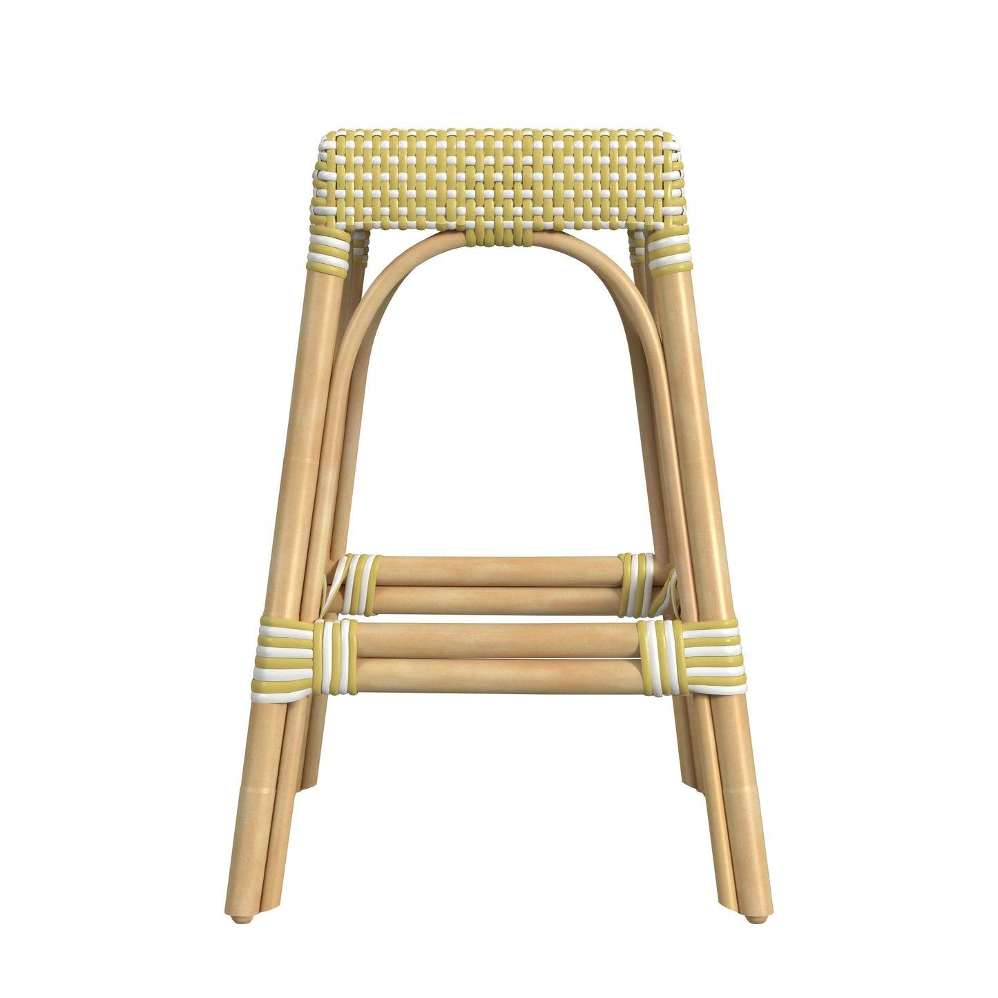 Robias Rectangular Rattan 24.5" Counter Stool, Yellow and White Dot