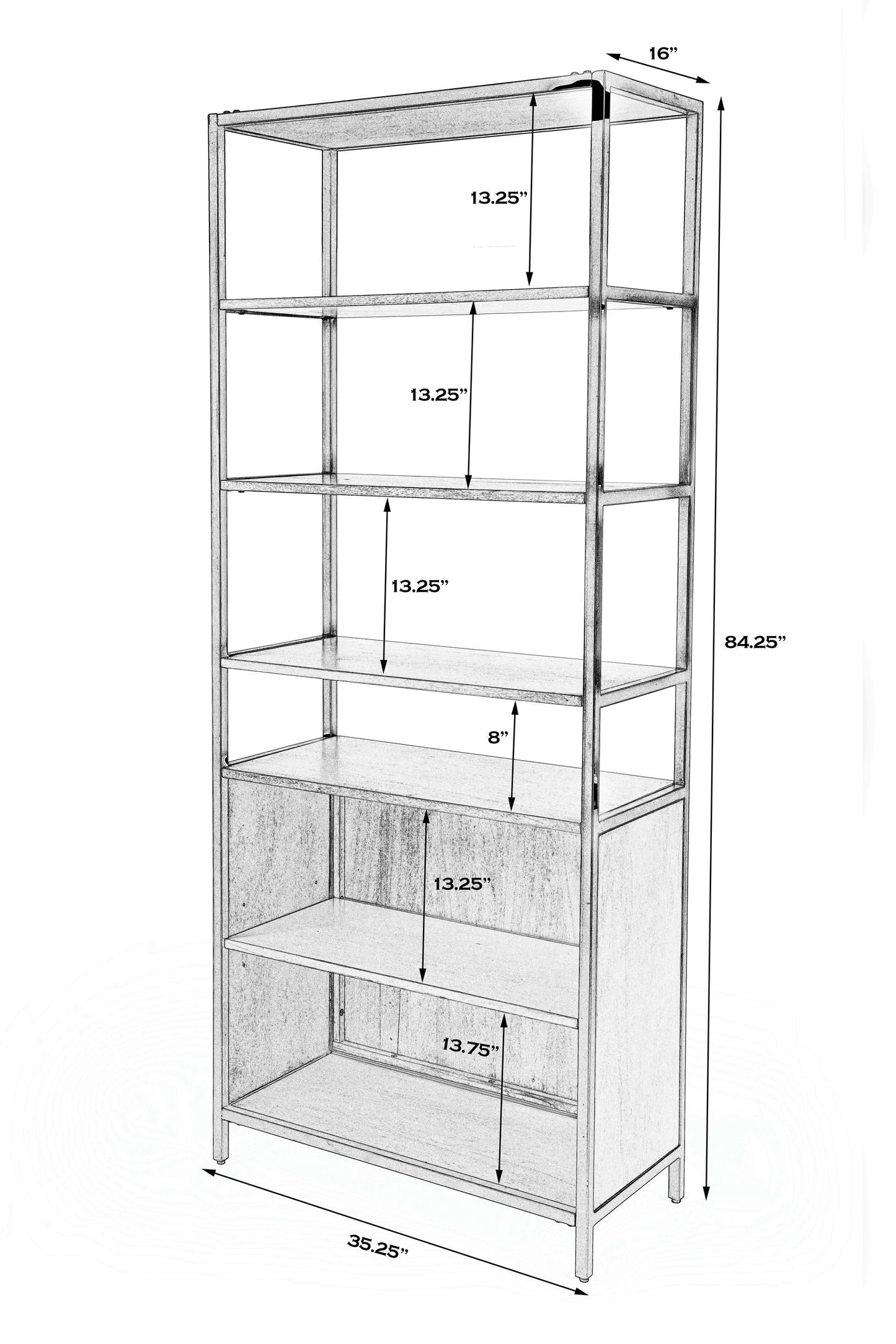 Hans 35.25" W x 84.25"H Etagere Bookcase with Doors, Natural