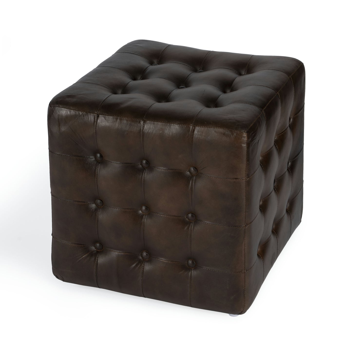 Butler Specialty Company, Leon Button Tufted Leather Ottoman, Brown